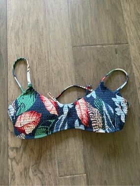 Hollister Navy Swim Bikini Top with Multicolor Floral Straps